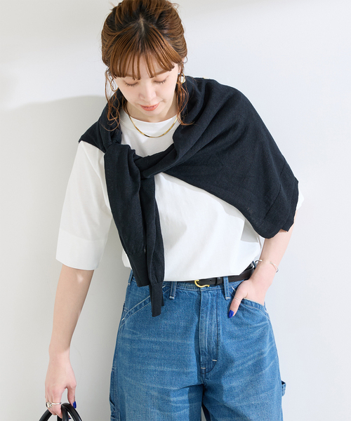 B.C STOCK(ベーセーストック)の「【WEB+一部店舗限定】ウォッシャブル / 接触冷感 / コンパクト天竺Tシャツ(Tシャツ/カットソー・レディース・サックスブルー/カーキ/ブラック/ホワイト・FREE)」の2枚目の写真