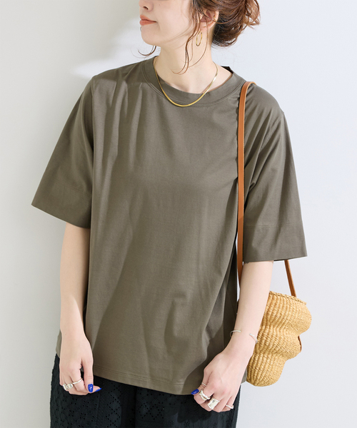 B.C STOCK(ベーセーストック)の「【WEB+一部店舗限定】ウォッシャブル / 接触冷感 / コンパクト天竺Tシャツ(Tシャツ/カットソー・レディース・サックスブルー/カーキ/ブラック/ホワイト・FREE)」の4枚目の写真