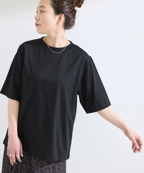 B.C STOCK(ベーセーストック)の「【WEB+一部店舗限定】ウォッシャブル / 接触冷感 / コンパクト天竺Tシャツ(Tシャツ/カットソー・レディース・サックスブルー/カーキ/ブラック/ホワイト・FREE)」の3枚目の写真