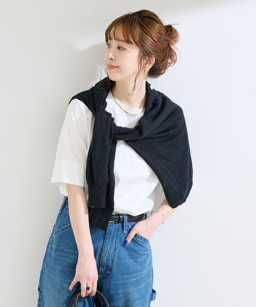 B.C STOCK(ベーセーストック)の「【WEB+一部店舗限定】ウォッシャブル / 接触冷感 / コンパクト天竺Tシャツ(Tシャツ/カットソー・レディース・サックスブルー/カーキ/ブラック/ホワイト・FREE)」の14枚目の写真