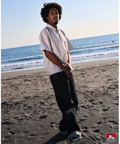 BEN DAVIS(ベンデイビス)の「HICKORY Half Zip Shirts/ ハーフジップシャツ 裾フリンジ ヴィンテージテイスト(Tシャツ/カットソー・メンズ・インディゴブルー/ブラウン/サックスブルー・LARGE/MEDIUM/X-LARGE)」の6枚目の写真