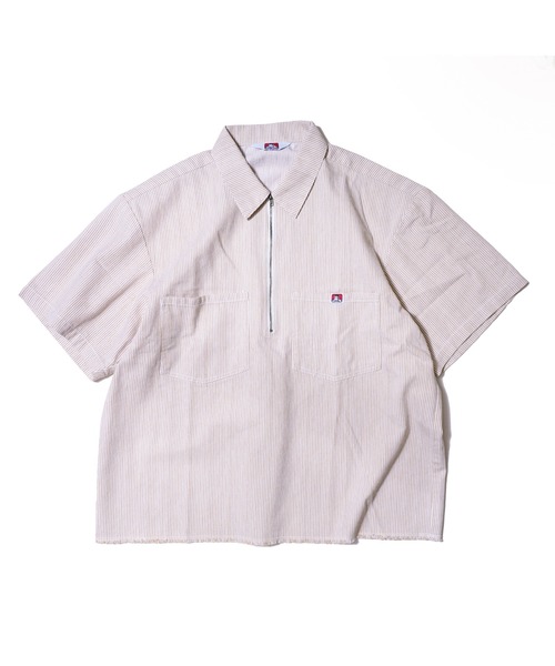 BEN DAVIS(ベンデイビス)の「HICKORY Half Zip Shirts/ ハーフジップシャツ 裾フリンジ ヴィンテージテイスト(Tシャツ/カットソー・メンズ・インディゴブルー/ブラウン/サックスブルー・LARGE/MEDIUM/X-LARGE)」の9枚目の写真