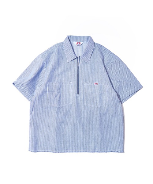 BEN DAVIS(ベンデイビス)の「HICKORY Half Zip Shirts/ ハーフジップシャツ 裾フリンジ ヴィンテージテイスト(Tシャツ/カットソー・メンズ・インディゴブルー/ブラウン/サックスブルー・LARGE/MEDIUM/X-LARGE)」の10枚目の写真