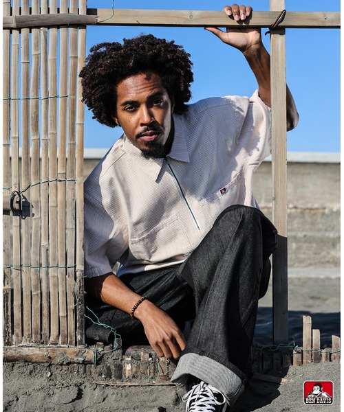 BEN DAVIS(ベンデイビス)の「HICKORY Half Zip Shirts/ ハーフジップシャツ 裾フリンジ ヴィンテージテイスト(Tシャツ/カットソー・メンズ・インディゴブルー/ブラウン/サックスブルー・LARGE/MEDIUM/X-LARGE)」の5枚目の写真