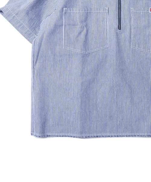 BEN DAVIS(ベンデイビス)の「HICKORY Half Zip Shirts/ ハーフジップシャツ 裾フリンジ ヴィンテージテイスト(Tシャツ/カットソー・メンズ・インディゴブルー/ブラウン/サックスブルー・LARGE/MEDIUM/X-LARGE)」の13枚目の写真