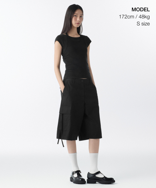 MUSINSA STANDARD WOMAN（ムシンサスタンダードウーマン）の「ウィメンズメッシュトップレイヤードキャップスリーブTシャツ[ブラック/ブラック]（Tシャツ/カットソー・レディース・その他・X-SMALL/SMALL/MEDIUM/LARGE）」の2枚目の写真