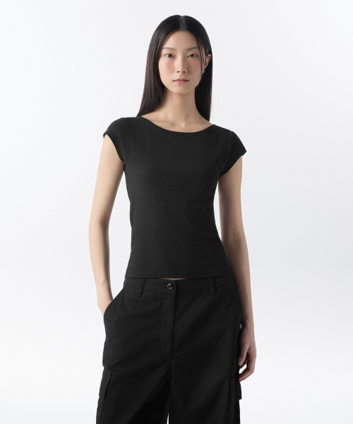 MUSINSA STANDARD WOMAN（ムシンサスタンダードウーマン）の「ウィメンズメッシュトップレイヤードキャップスリーブTシャツ[ブラック/ブラック]（Tシャツ/カットソー・レディース・その他・X-SMALL/SMALL/MEDIUM/LARGE）」の5枚目の写真