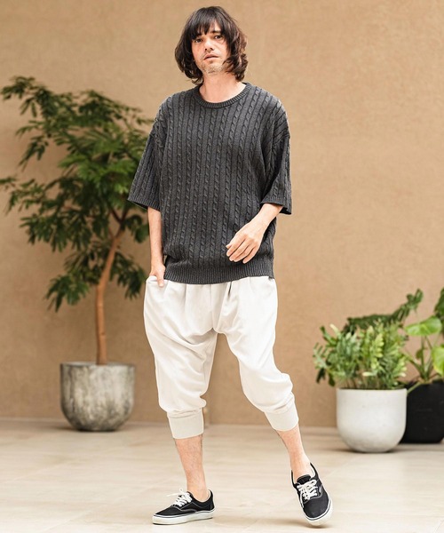 CAMBIO(カンビオ)の「mn3238- Cable Knit Short Sleeve Knit Pullover 半袖ニット(S69826cmb)(ニット/セーター・メンズ・ベージュ/ブラック/チャコールグレー/オフホワイト・L/M/S)」の9枚目の写真