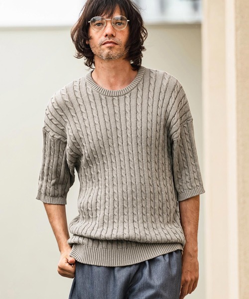 CAMBIO(カンビオ)の「mn3238- Cable Knit Short Sleeve Knit Pullover 半袖ニット(S69826cmb)(ニット/セーター・メンズ・ベージュ/ブラック/チャコールグレー/オフホワイト・L/M/S)」の11枚目の写真