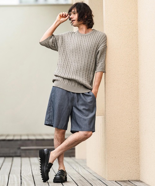 CAMBIO(カンビオ)の「mn3238- Cable Knit Short Sleeve Knit Pullover 半袖ニット(S69826cmb)(ニット/セーター・メンズ・ベージュ/ブラック/チャコールグレー/オフホワイト・L/M/S)」の12枚目の写真
