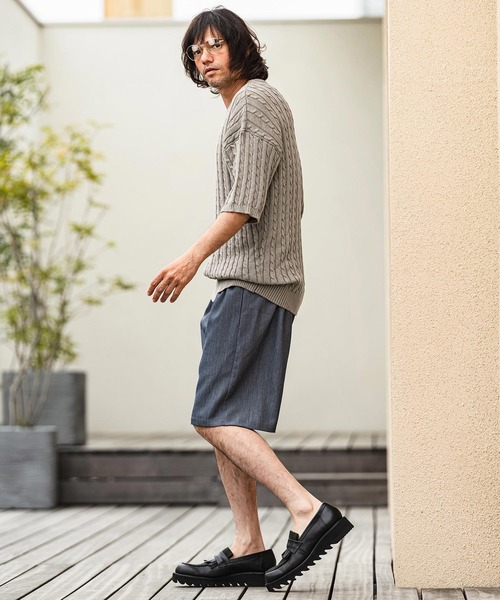 CAMBIO(カンビオ)の「mn3238- Cable Knit Short Sleeve Knit Pullover 半袖ニット(S69826cmb)(ニット/セーター・メンズ・ベージュ/ブラック/チャコールグレー/オフホワイト・L/M/S)」の13枚目の写真