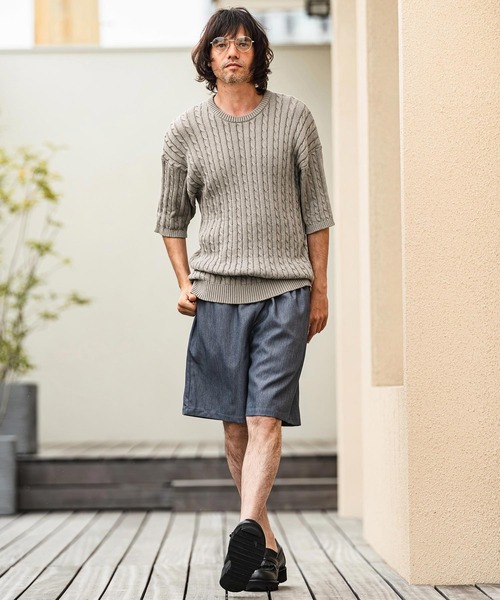 CAMBIO(カンビオ)の「mn3238- Cable Knit Short Sleeve Knit Pullover 半袖ニット(S69826cmb)(ニット/セーター・メンズ・ベージュ/ブラック/チャコールグレー/オフホワイト・L/M/S)」の14枚目の写真