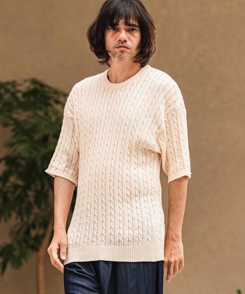 CAMBIO(カンビオ)の「mn3238- Cable Knit Short Sleeve Knit Pullover 半袖ニット(S69826cmb)(ニット/セーター・メンズ・ベージュ/ブラック/チャコールグレー/オフホワイト・L/M/S)」の16枚目の写真