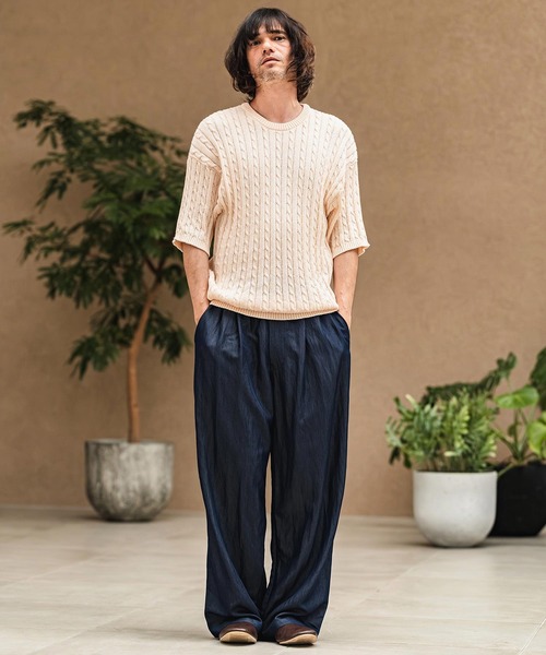 CAMBIO(カンビオ)の「mn3238- Cable Knit Short Sleeve Knit Pullover 半袖ニット(S69826cmb)(ニット/セーター・メンズ・ベージュ/ブラック/チャコールグレー/オフホワイト・L/M/S)」の17枚目の写真