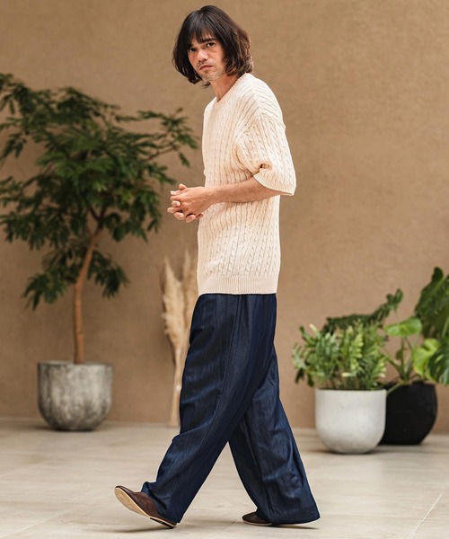 CAMBIO(カンビオ)の「mn3238- Cable Knit Short Sleeve Knit Pullover 半袖ニット(S69826cmb)(ニット/セーター・メンズ・ベージュ/ブラック/チャコールグレー/オフホワイト・L/M/S)」の18枚目の写真