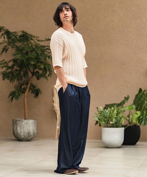 CAMBIO(カンビオ)の「mn3238- Cable Knit Short Sleeve Knit Pullover 半袖ニット(S69826cmb)(ニット/セーター・メンズ・ベージュ/ブラック/チャコールグレー/オフホワイト・L/M/S)」の19枚目の写真