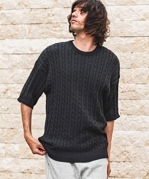 CAMBIO(カンビオ)の「mn3238- Cable Knit Short Sleeve Knit Pullover 半袖ニット(S69826cmb)(ニット/セーター・メンズ・ベージュ/ブラック/チャコールグレー/オフホワイト・L/M/S)」の20枚目の写真