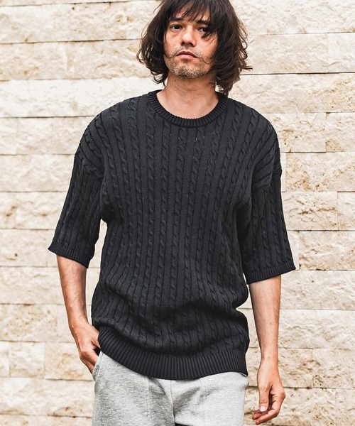 CAMBIO(カンビオ)の「mn3238- Cable Knit Short Sleeve Knit Pullover 半袖ニット(S69826cmb)(ニット/セーター・メンズ・ベージュ/ブラック/チャコールグレー/オフホワイト・L/M/S)」の21枚目の写真