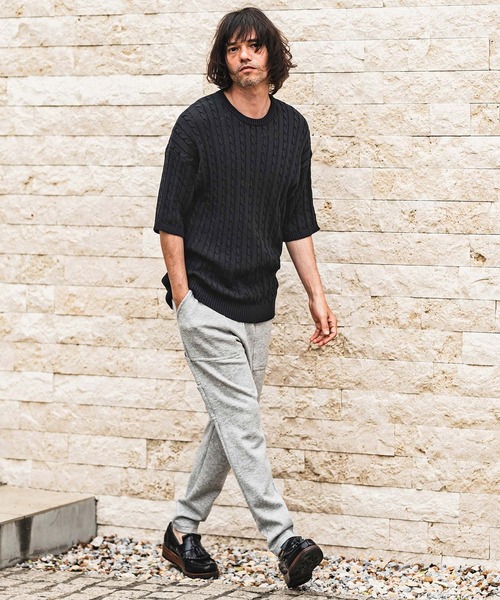 CAMBIO(カンビオ)の「mn3238- Cable Knit Short Sleeve Knit Pullover 半袖ニット(S69826cmb)(ニット/セーター・メンズ・ベージュ/ブラック/チャコールグレー/オフホワイト・L/M/S)」の22枚目の写真