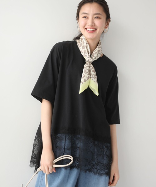 Green Parks(グリーンパークス)の「裾イレヘムレースプルオーバー(Tシャツ/カットソー・レディース・チャコールグレー/オフホワイト/ブラック・FREE)」の1枚目の写真