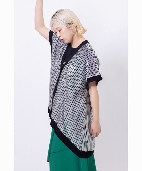 OSMOSIS（オズモーシス）の「【WEB限定アイテム】ストライプニットジレ（ニット/セーター・レディース・その他/ブラック・ONE SIZE）」の13枚目の写真