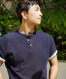 LXT（エルエックスティー）の「ワッフルヘンリーネッククロップ半袖Tシャツ[ネイビー]（Tシャツ/カットソー）」