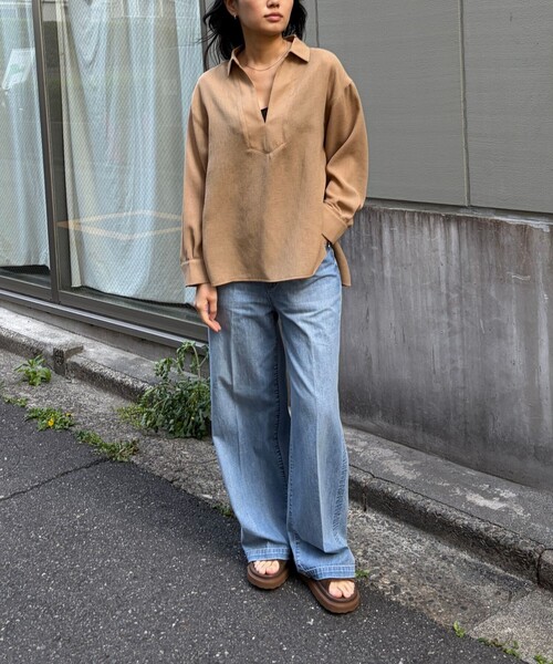 Rouge vif Anna(ルージュヴィフアンナ)の「ヴィンテージメッシュプルオーバー/シャツ/ブラウス/夏服/シアートップス/オフィスカジュアル(シャツ/ブラウス・レディース・ベージュ/ブラック・フリー)」の4枚目の写真