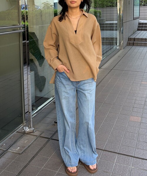 Rouge vif Anna(ルージュヴィフアンナ)の「ヴィンテージメッシュプルオーバー/シャツ/ブラウス/夏服/シアートップス/オフィスカジュアル(シャツ/ブラウス・レディース・ベージュ/ブラック・フリー)」の5枚目の写真