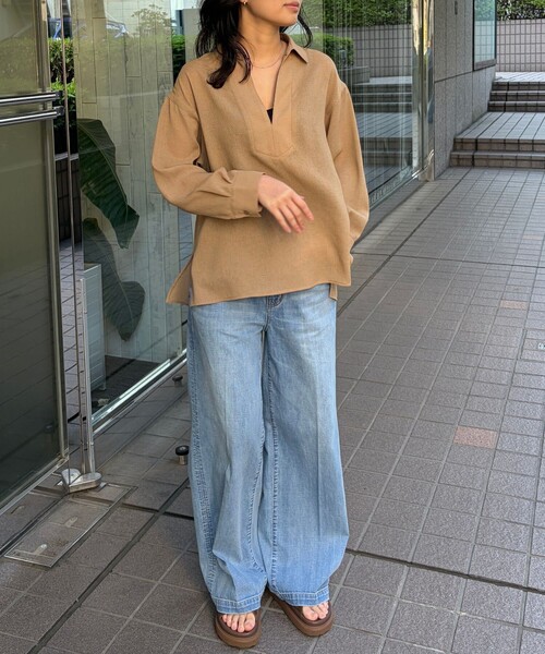 Rouge vif Anna(ルージュヴィフアンナ)の「ヴィンテージメッシュプルオーバー/シャツ/ブラウス/夏服/シアートップス/オフィスカジュアル(シャツ/ブラウス・レディース・ベージュ/ブラック・フリー)」の6枚目の写真