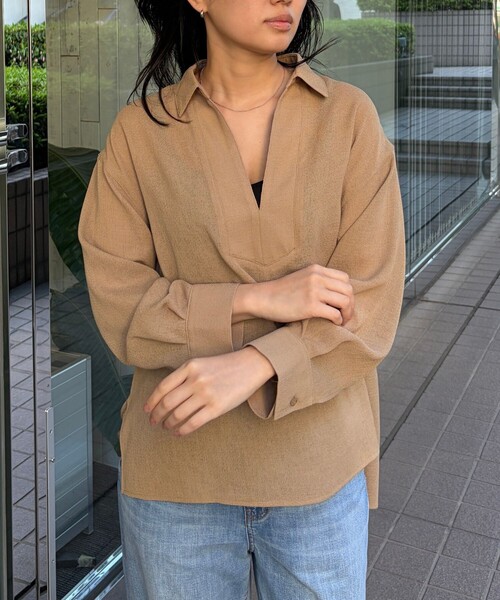 Rouge vif Anna(ルージュヴィフアンナ)の「ヴィンテージメッシュプルオーバー/シャツ/ブラウス/夏服/シアートップス/オフィスカジュアル(シャツ/ブラウス・レディース・ベージュ/ブラック・フリー)」の12枚目の写真