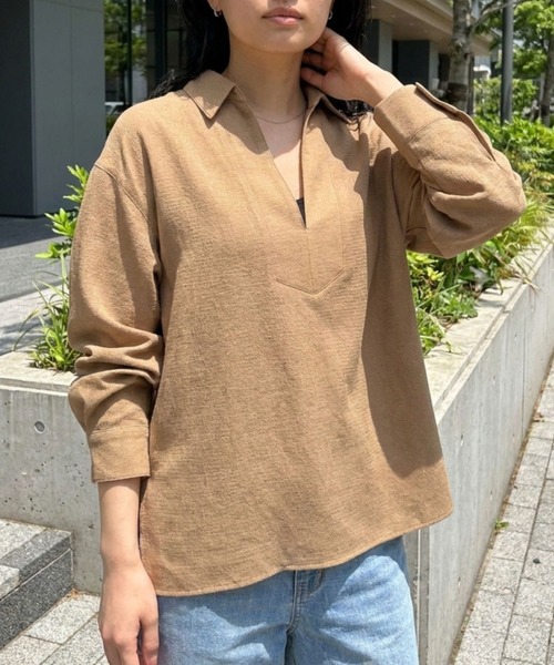 Rouge vif Anna(ルージュヴィフアンナ)の「ヴィンテージメッシュプルオーバー/シャツ/ブラウス/夏服/シアートップス/オフィスカジュアル(シャツ/ブラウス・レディース・ベージュ/ブラック・フリー)」の2枚目の写真
