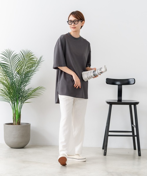 fort point（フォーポイント）の「【C-FORTPOINT/フォートポイント】【接触冷感 ひんやり涼しい】冷感鹿の子素材 ラウンドヘムTシャツ 乾きやすい お尻が隠れる 体型カバー（Tシャツ/カットソー・レディース・チャコールグレー/ブラック/ベージュ・FREE）」の16枚目の写真