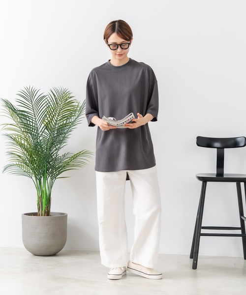 fort point（フォーポイント）の「【C-FORTPOINT/フォートポイント】【接触冷感 ひんやり涼しい】冷感鹿の子素材 ラウンドヘムTシャツ 乾きやすい お尻が隠れる 体型カバー（Tシャツ/カットソー・レディース・チャコールグレー/ブラック/ベージュ・FREE）」の17枚目の写真