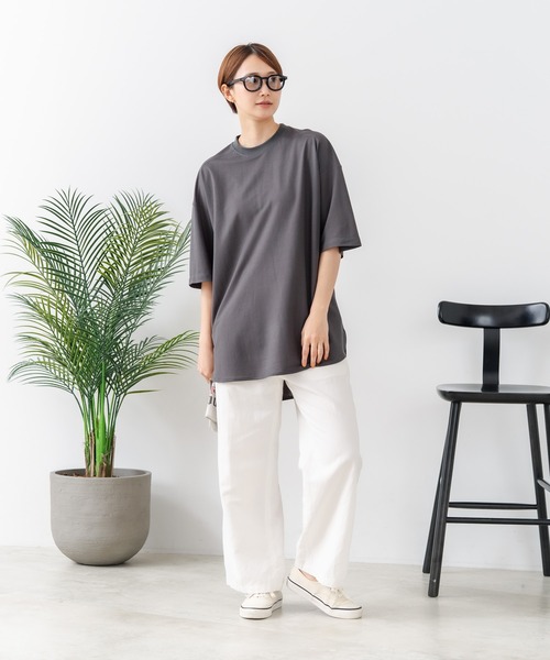 fort point（フォーポイント）の「【C-FORTPOINT/フォートポイント】【接触冷感 ひんやり涼しい】冷感鹿の子素材 ラウンドヘムTシャツ 乾きやすい お尻が隠れる 体型カバー（Tシャツ/カットソー・レディース・チャコールグレー/ブラック/ベージュ・FREE）」の18枚目の写真