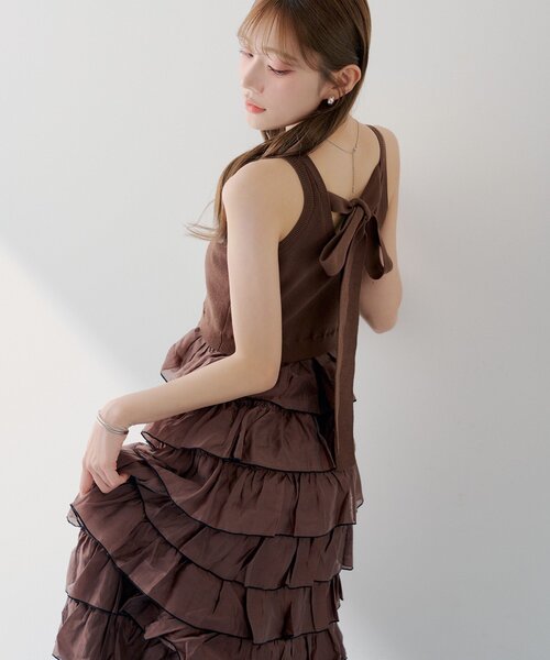 Chico（チコ）の「【SALON by Chico】アメスリフリルティアードドッキングワンピース（ワンピース・レディース・ブラウン系その他/ブラック/アイボリー・FREE）」の12枚目の写真