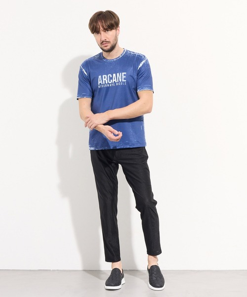 HIDEAWAYS NICOLE(ハイダウェイニコル)の「ハケメ×ロゴ柄半袖Tシャツ(Tシャツ/カットソー・メンズ・ブラック/ホワイト×ネイビー/ネイビー/ホワイト・MEDIUM/LARGE/X-LARGE)」の7枚目の写真