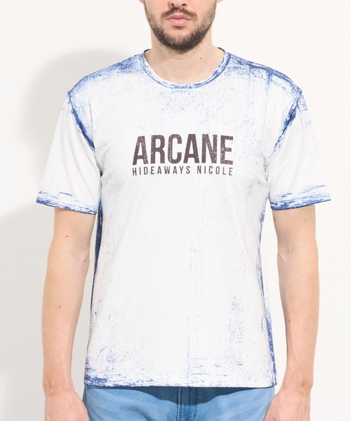 HIDEAWAYS NICOLE(ハイダウェイニコル)の「ハケメ×ロゴ柄半袖Tシャツ(Tシャツ/カットソー・メンズ・ブラック/ホワイト×ネイビー/ネイビー/ホワイト・MEDIUM/LARGE/X-LARGE)」の9枚目の写真