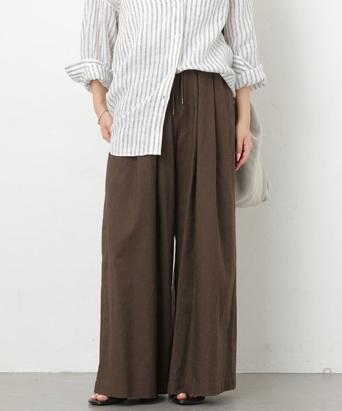 JOURNAL STANDARD relume（ジャーナルスタンダード　レリューム）の「《追加2》リネンコットンワイドギャザーパンツ（その他パンツ・レディース・ブラウン/ネイビー/アイボリー・36/38）」の3枚目の写真
