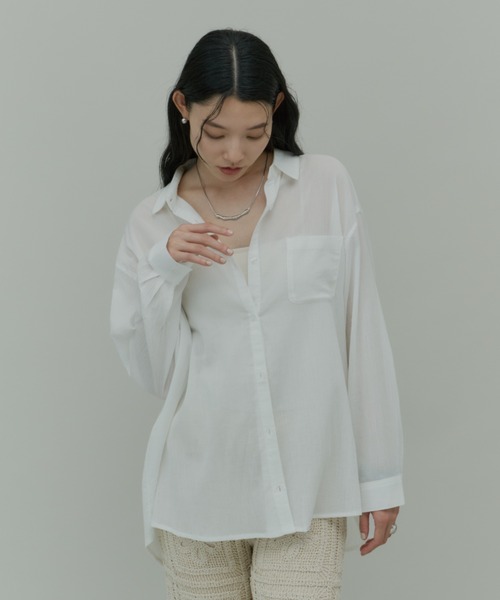 Plumel(プルメル)の「Easy Care Basic Light Shirt / 【防シワ】イージーケアベーシックライトシャツ(シャツ/ブラウス・レディース・ブラック/オフホワイト/グレイッシュブルー・MEDIUM)」の22枚目の写真