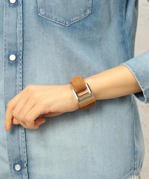 green label relaxing（グリーンレーベルリラクシング）の「KC レザーギボシ/ブレスレット◆（ブレスレット・レディース・ブラック/ブラウン/ベージュ/ライトグレー/ダークブラウン・FREE）」の9枚目の写真