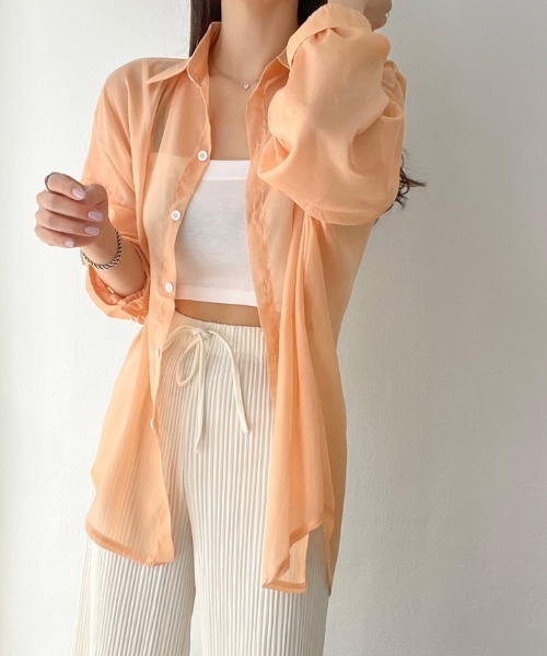 AMAJI(アマジ)の「シフォン 長袖シャツ(シャツ/ブラウス・レディース・ホワイト/オレンジ/パープル/ベージュ/グレー/ライトブルー/ブラック・FREE)」の7枚目の写真