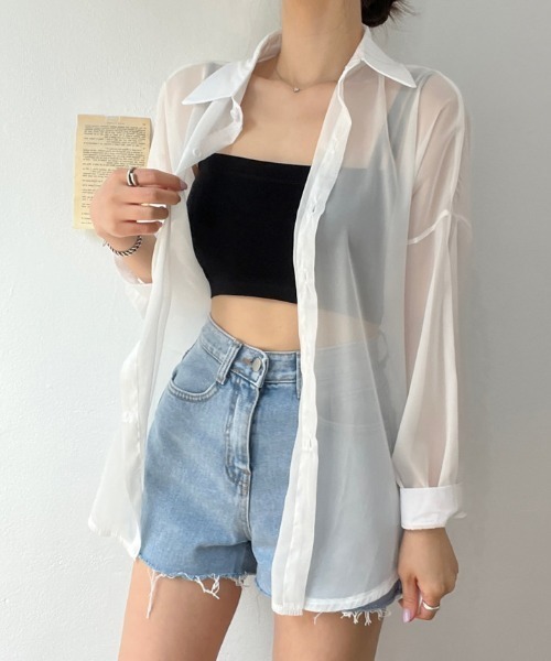 AMAJI(アマジ)の「シフォン 長袖シャツ(シャツ/ブラウス・レディース・ホワイト/オレンジ/パープル/ベージュ/グレー/ライトブルー/ブラック・FREE)」の8枚目の写真