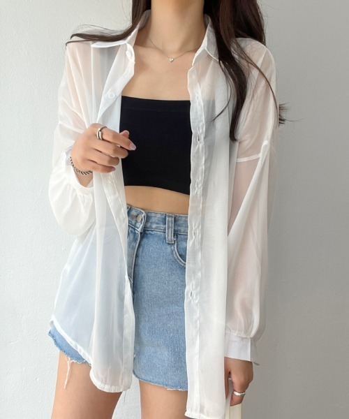 AMAJI(アマジ)の「シフォン 長袖シャツ(シャツ/ブラウス・レディース・ホワイト/オレンジ/パープル/ベージュ/グレー/ライトブルー/ブラック・FREE)」の9枚目の写真