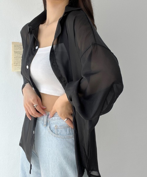 AMAJI(アマジ)の「シフォン 長袖シャツ(シャツ/ブラウス・レディース・ホワイト/オレンジ/パープル/ベージュ/グレー/ライトブルー/ブラック・FREE)」の11枚目の写真