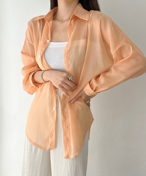 AMAJI(アマジ)の「シフォン 長袖シャツ(シャツ/ブラウス・レディース・ホワイト/オレンジ/パープル/ベージュ/グレー/ライトブルー/ブラック・FREE)」の14枚目の写真