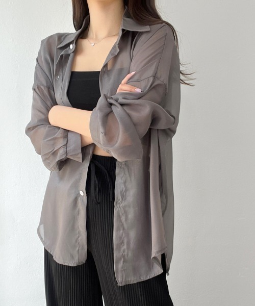 AMAJI(アマジ)の「シフォン 長袖シャツ(シャツ/ブラウス・レディース・ホワイト/オレンジ/パープル/ベージュ/グレー/ライトブルー/ブラック・FREE)」の18枚目の写真