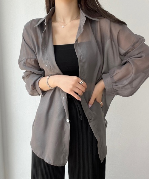 AMAJI(アマジ)の「シフォン 長袖シャツ(シャツ/ブラウス・レディース・ホワイト/オレンジ/パープル/ベージュ/グレー/ライトブルー/ブラック・FREE)」の19枚目の写真