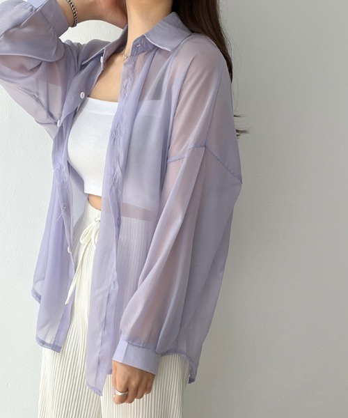 AMAJI(アマジ)の「シフォン 長袖シャツ(シャツ/ブラウス・レディース・ホワイト/オレンジ/パープル/ベージュ/グレー/ライトブルー/ブラック・FREE)」の21枚目の写真