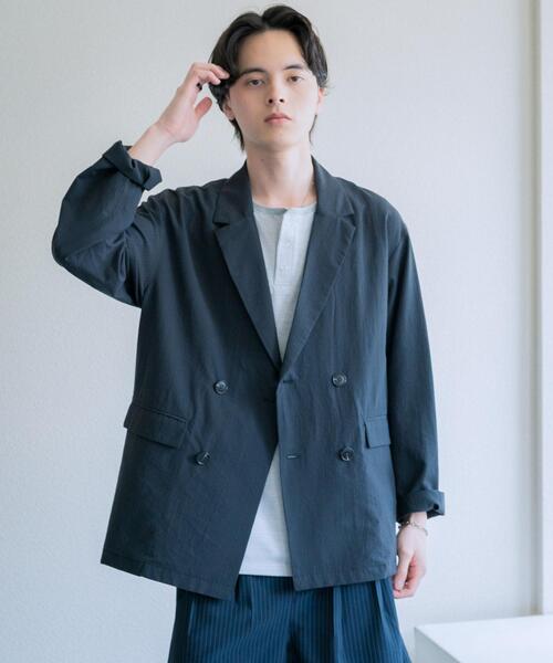 SENSE OF PLACE by URBAN RESEARCH(センスオブプレイスバイアーバンリサーチ)の「シアサッカーダブルジャケット(その他アウター・メンズ・ネイビー/ブラック・LARGE/MEDIUM)」の1枚目の写真