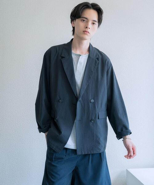 SENSE OF PLACE by URBAN RESEARCH(センスオブプレイスバイアーバンリサーチ)の「シアサッカーダブルジャケット(その他アウター・メンズ・ネイビー/ブラック・LARGE/MEDIUM)」の4枚目の写真